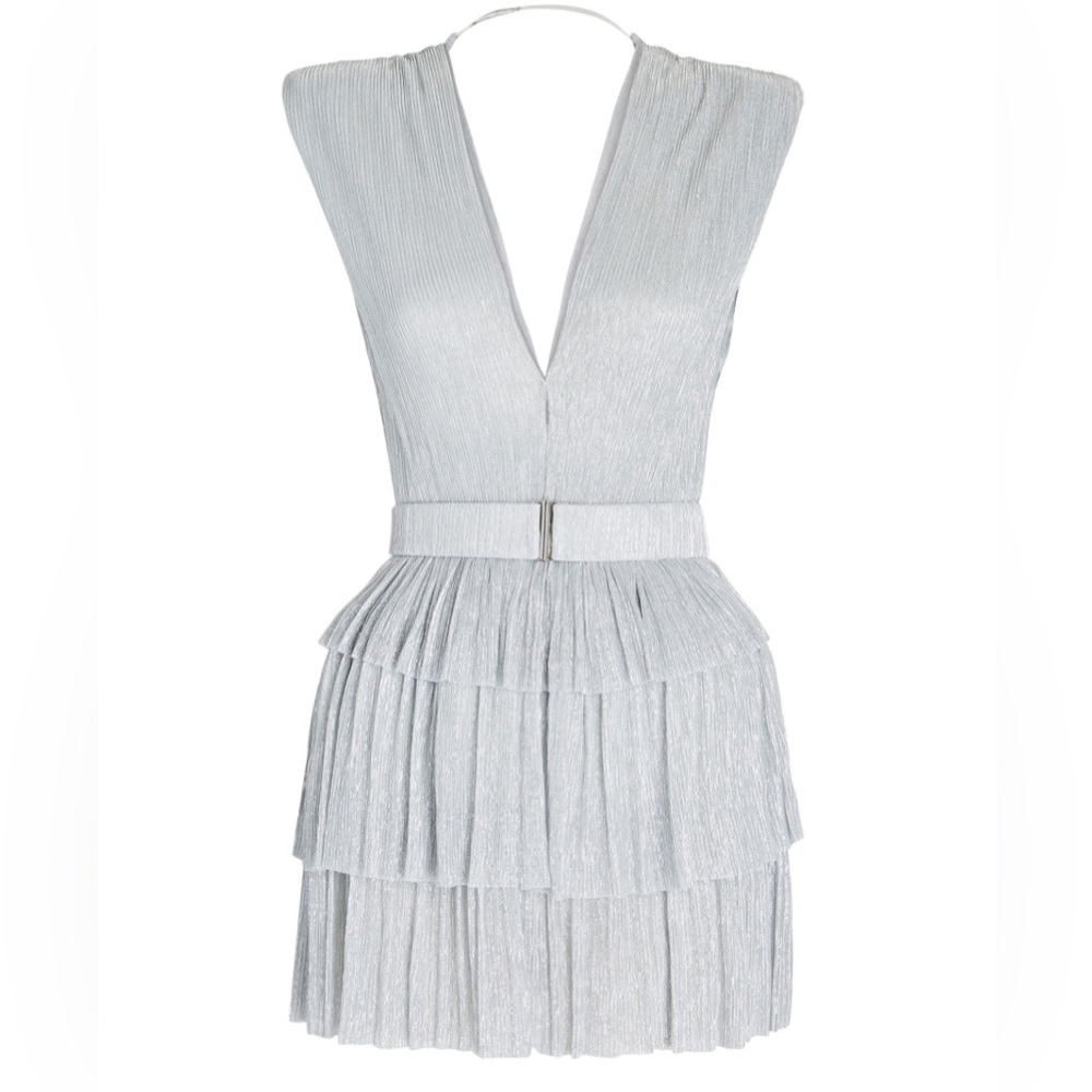 Sabina Musayev Skylar Tiered Metallic Knit Mini Dress